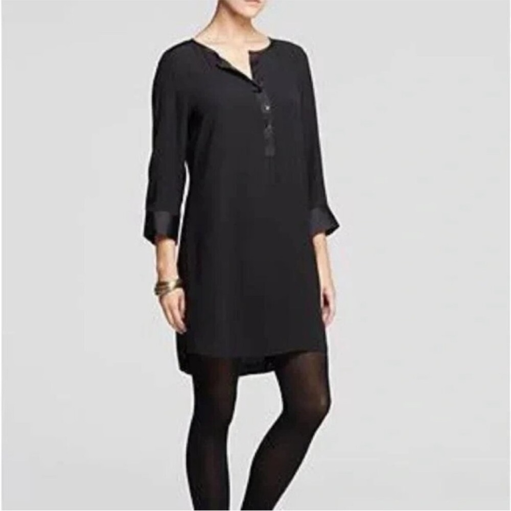 Eileen Fisher Silk Black Relaxed Buttoned Tunic Shirt